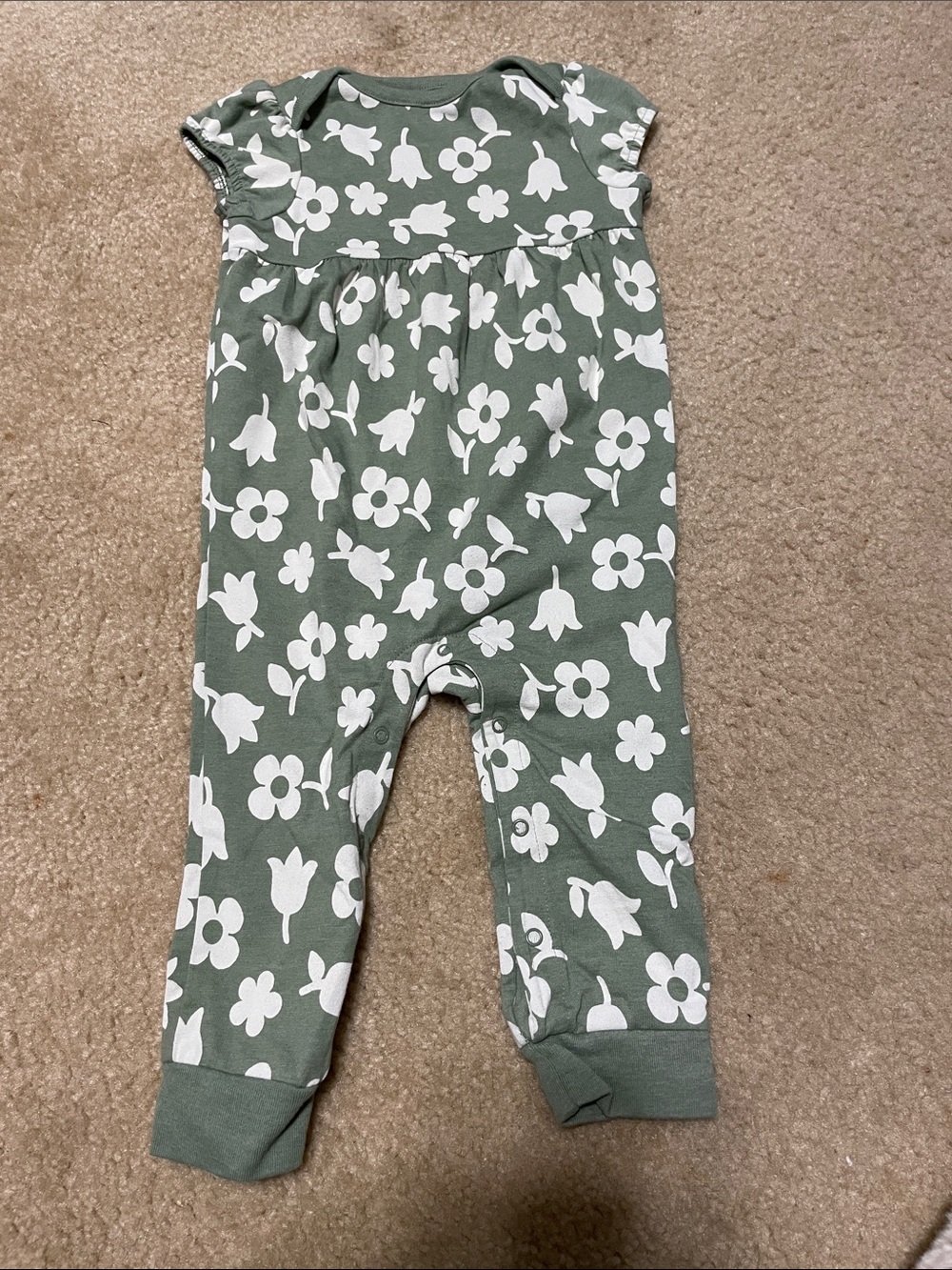 Cat & Jack Olive Green Floral Romper